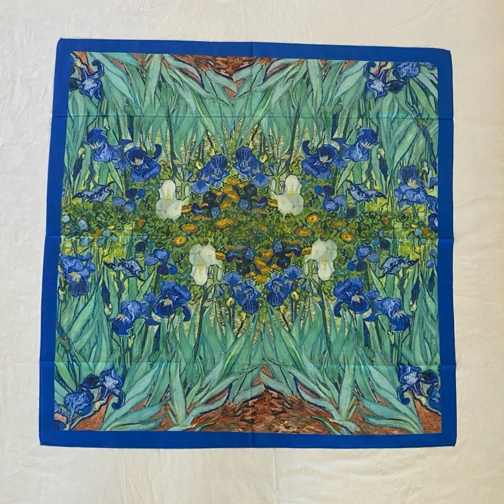 Vibrant Blue 100% Silk Floral Wrap Sarong Scarf Wall Art
